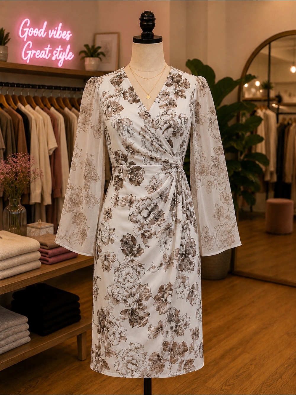 Connected Apparel Pink Floral Twist-Waist Wedding Guest Cocktail Dress Size 6